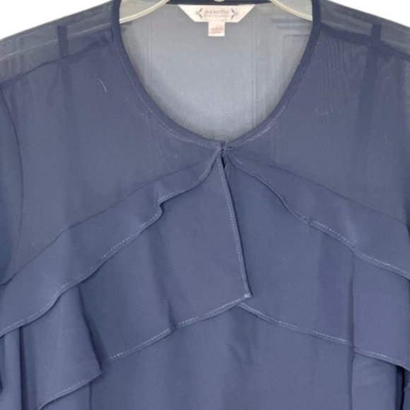 Nanette Lepore Sheer Navy Blue L/S Ruffled Blouse Top w/Cami - L - Picture 4 of 8